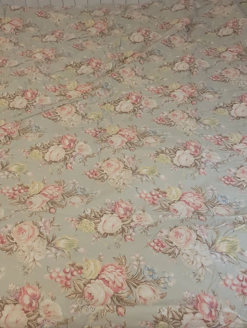 Ralph Lauren Home Charlotte Queen Flat Sheet Floral 90s Sage Green Vintage Roses